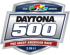 Dayton 500 Logo in blue, red, grey