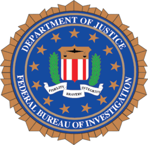 FBI logo in blue, red, green, brown, white