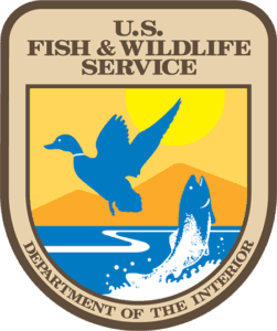 US Fish Wildlife Service Logo badge with duck and fish